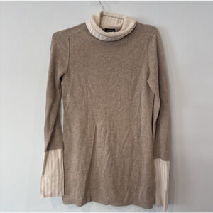 Magaschoni 100%Cashmere Cream Colorblock Turtleneck Sweater Size Medium 2728